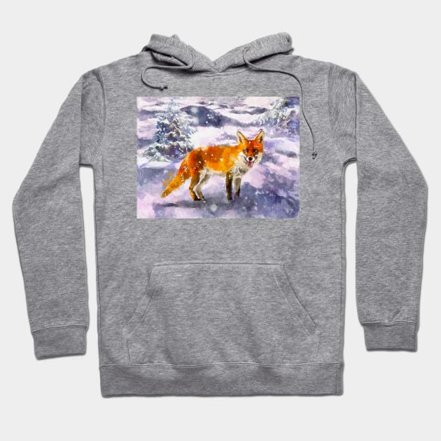 Fox in Winter Watercolor Hoodie by danieljanda